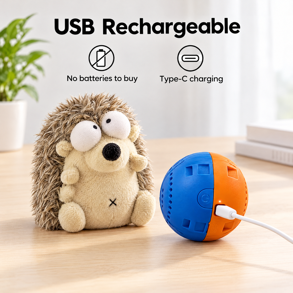 USB-C rechargeable bouncing ball for the hedgehog dog toy, no batteries needed