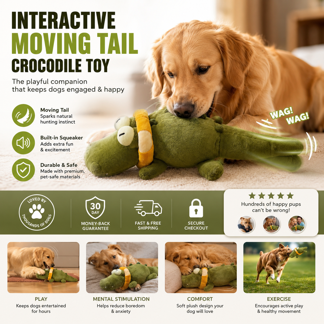 Interactive Crocodile Dog Toy - Moving Tail Fun Toy for Dogs