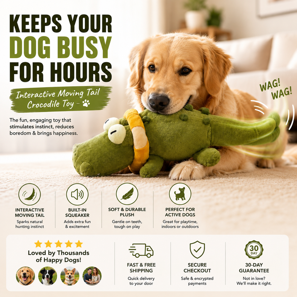 Interactive Crocodile Dog Toy - Moving Tail Fun Toy for Dogs