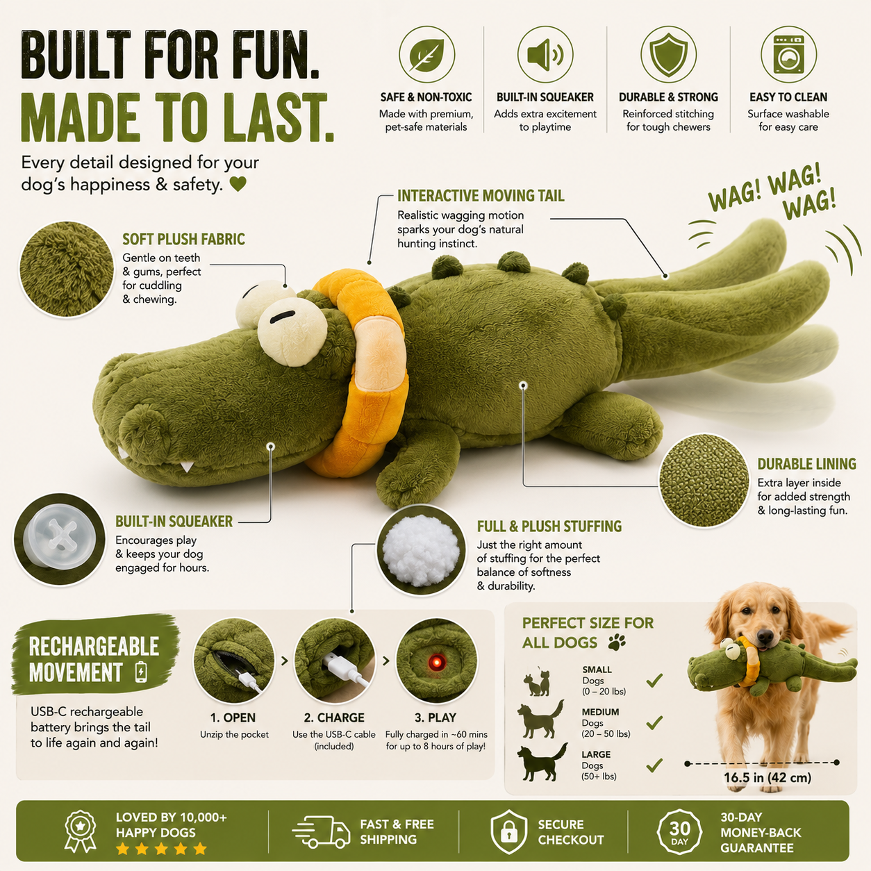 Interactive Crocodile Dog Toy - Moving Tail Fun Toy for Dogs